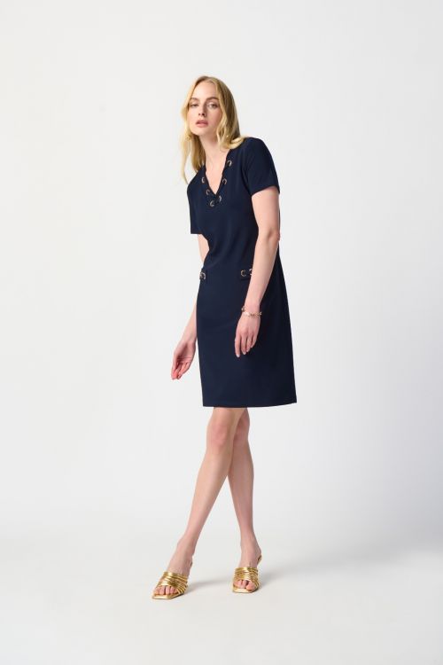 Joseph Ribkoff Midnight Blue Shift Dress With Eyelets Style 241012