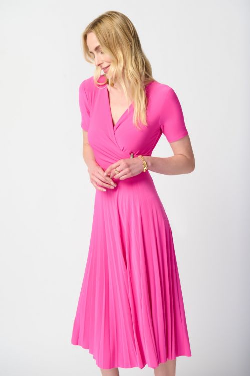 Joseph Ribkoff Ultra Pink Pleated Wrap Dress Style 241013