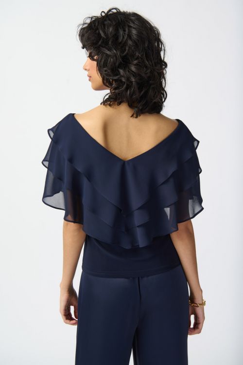 Joseph Ribkoff Midnight Blue Top with Chiffon Overlays Style 241020