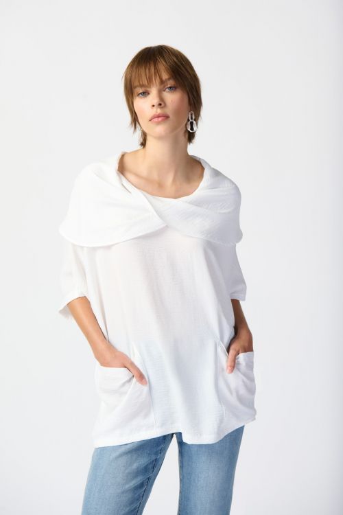 Joseph Ribkoff White Gauze Cowl Neck Tunic Style 241043