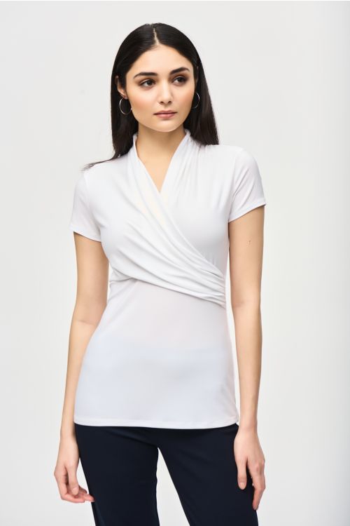 Joseph Ribkoff Vanilla Wrap Neckline Fitted Top Style 241092