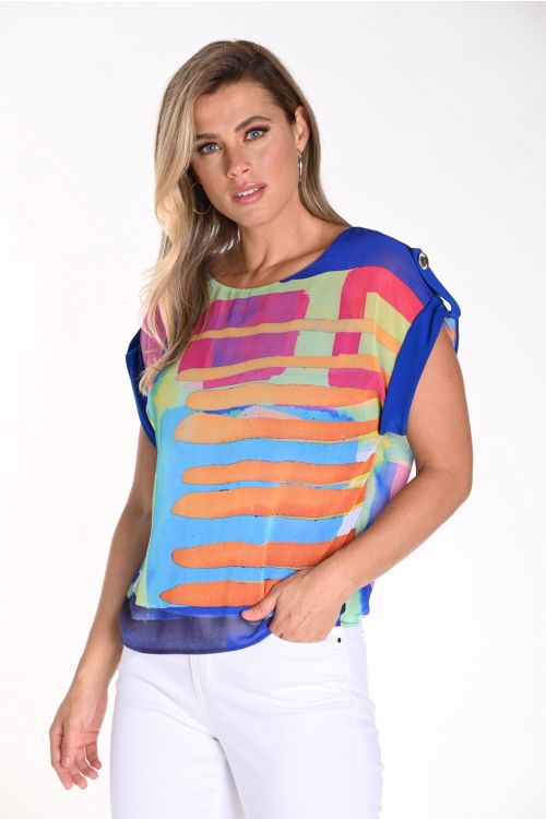 Frank Lyman Electric Blue/Multi  Short Sleeve Top Style 241124