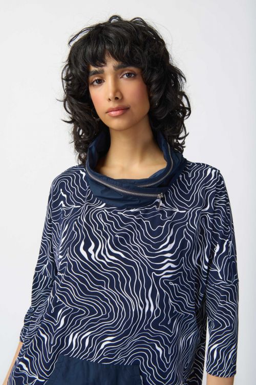 Joseph Ribkoff Midnight Blue/Vanilla Abstract Puff Print Top Style 241144