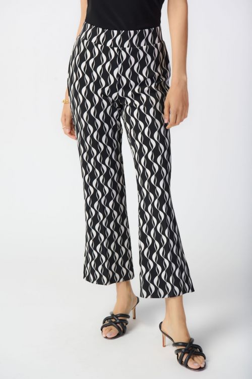 Joseph Ribkoff Black/Moonstone Geometric Print Pull-On Pants Style 241151