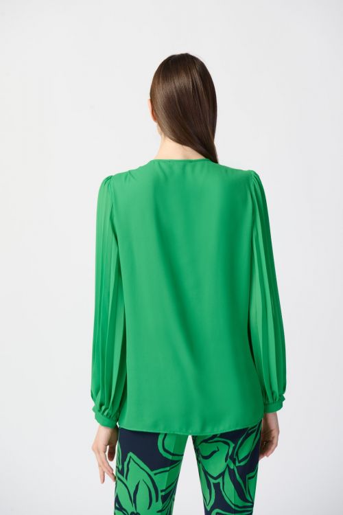 Joseph Ribkoff Island Green Top with Pleated Chiffon Sleeves Style 241173