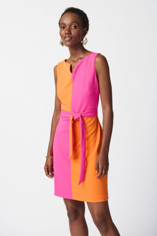 Joseph Ribkoff Ultra Pink/Mandarin Color Block Dress Style 241193