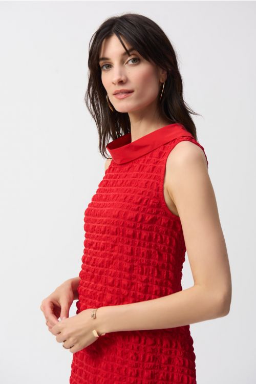 Joseph Ribkoff Radiant Red Textured Sleeveless Cocoon Dress Style 241204