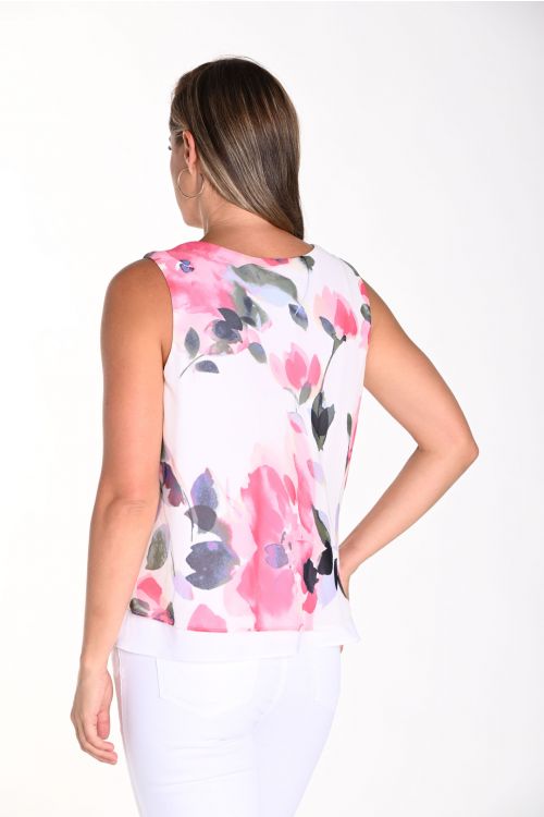 Frank Lyman White/Pink Floral Pint Sleeveless Top Style 241206