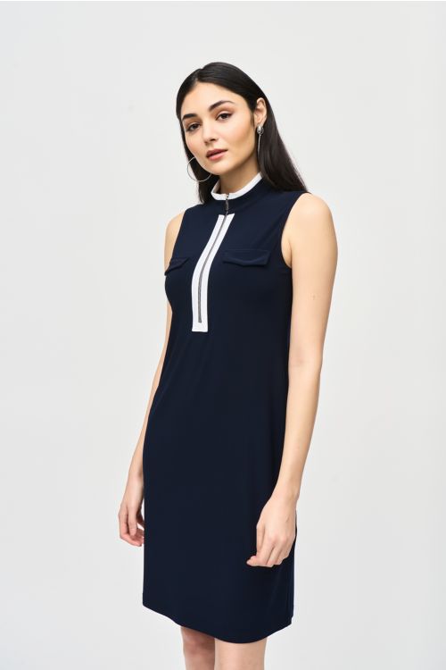 Joseph Ribkoff Midnight Blue/Vanilla Sleeveless Shift Dress Style 241208