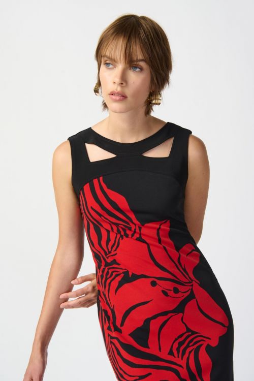 Joseph Ribkoff Black/Red Floral Print Sleeveless Dress Style 241210