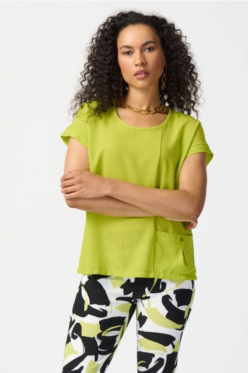 Joseph Ribkoff Key Lime Textured Woven Boxy Top Style 241217