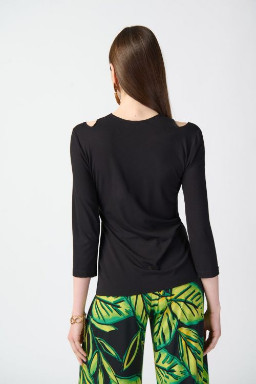 Joseph Ribkoff Black Bamboo Jersey Cutout Fitted Top Style 241240