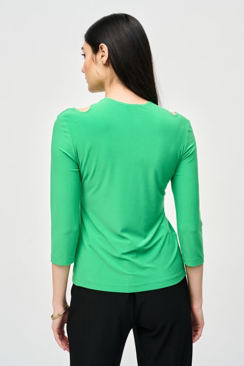 Joseph Ribkoff Island Green Bamboo Jersey Cutout Fitted Top Style 241240