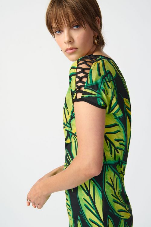 Joseph Ribkoff Black/Multi Leaf Print Top Style 241244