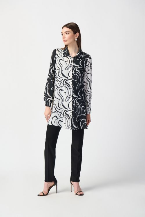 Joseph Ribkoff Vanilla/Black Abstract Print Georgette Blouse Style 241250