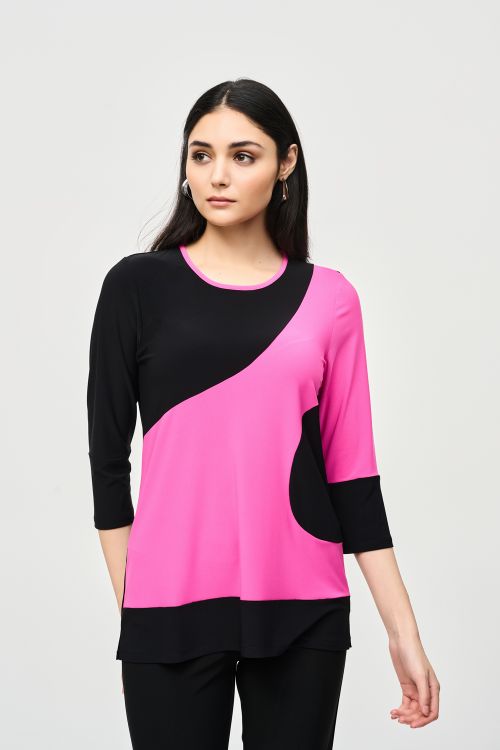 Joseph Ribkoff Black/Ultra Pink Colour-Block Trapeze Top Style 241256