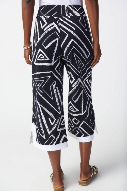 Joseph Ribkoff Midnight/Vanilla Abstract Print Culotte Pants Style 241280