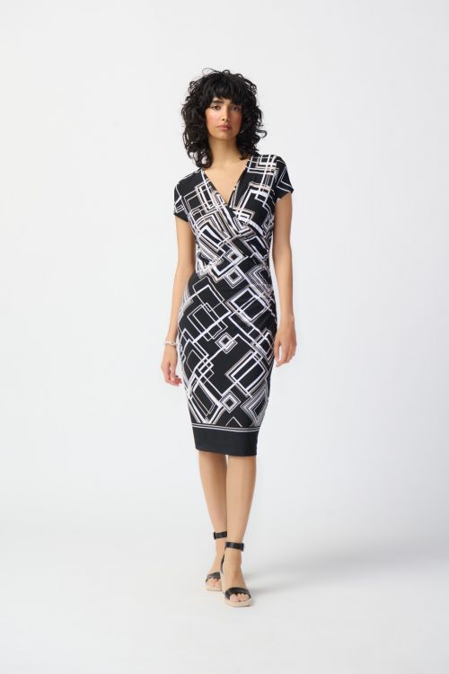 Joseph Ribkoff Black/Multi Geometric Print Wrap Dress Style 241295