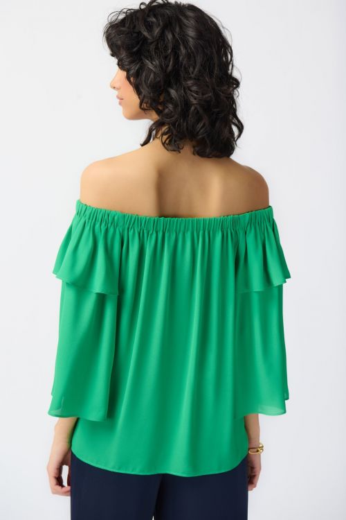 Joseph Ribkoff Island Green Off-Shoulder Flared Top Style 241305