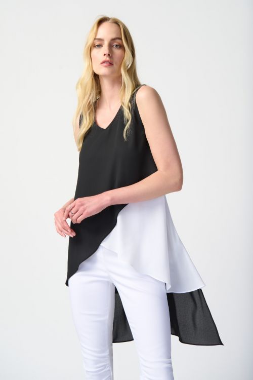 Joseph Ribkoff Black/Off-White Colour-Block Asymmetrical Top Style 241306