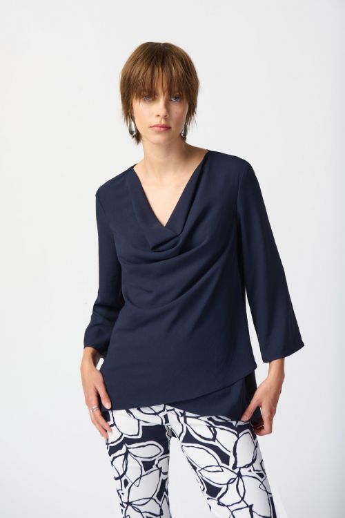 Joseph Ribkoff Midnight Blue Cowl Neck Flared Top Style 241309