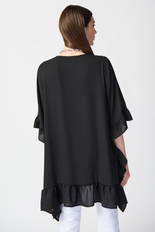 Joseph Ribkoff Black Georgette Ruffled Poncho Tunic Style 241311