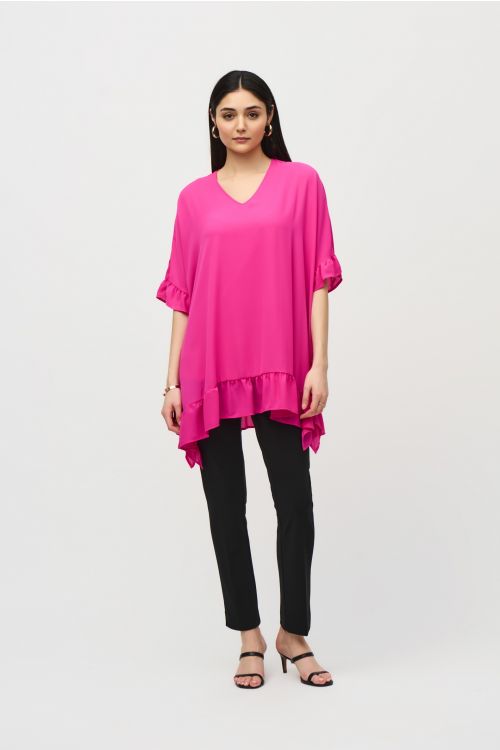 Joseph Ribkoff Ultra Pink Georgette Ruffled Poncho Tunic Style 241311