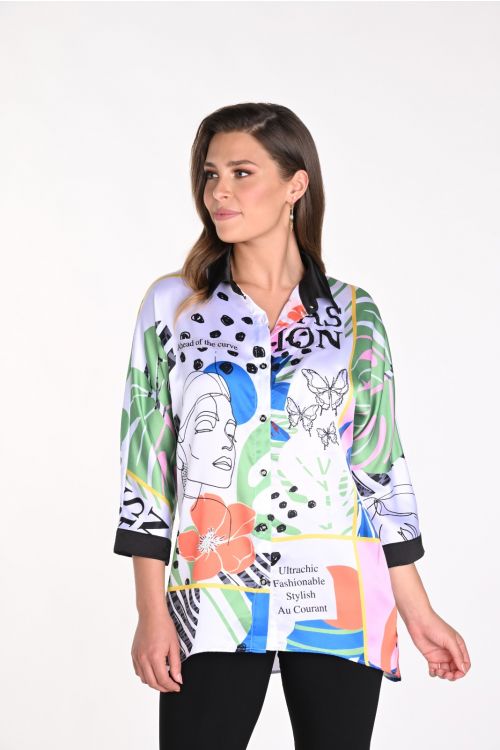 Frank Lyman Off-White/Multi Abstract Print Top Style 241339U