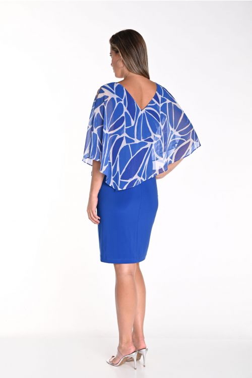 Frank Lyman Blue/Off-White Chiffon Overlay Dress Style 241502