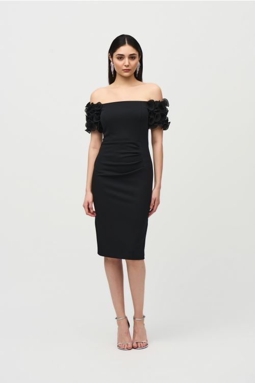 Joseph Ribkoff Black Off-the-Shoulder Sheath Dress Style 241740