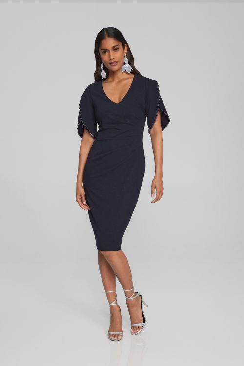 Joseph Ribkoff Midnight Blue Sheath Dress with Pearl Detail Style 241762