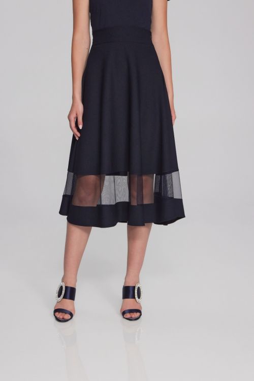 Joseph Ribkoff Midnight Blue Scuba Crepe And Mesh Flared Skirt Style 241763