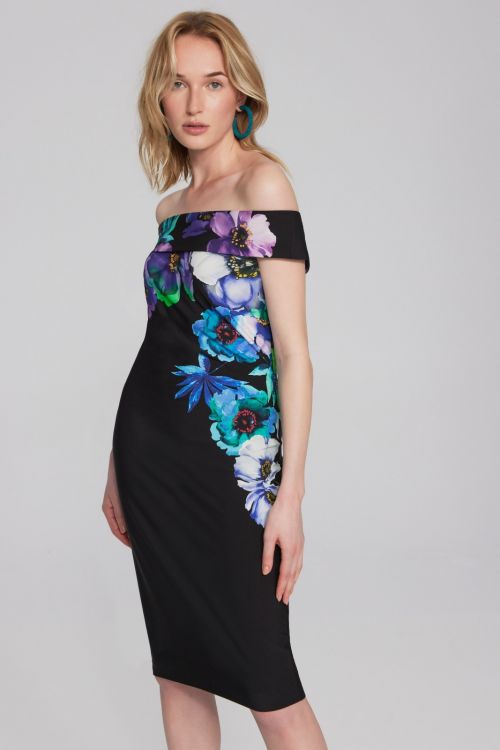 Joseph Ribkoff Black/Multi Floral Print Sheath Dress Style 241775