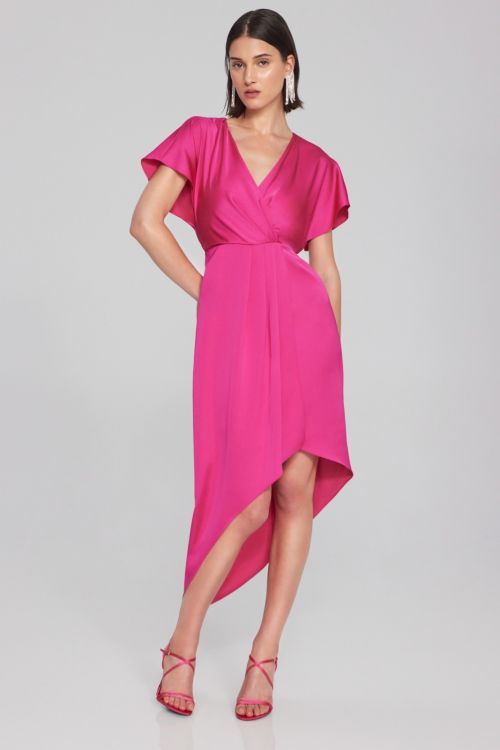 Joseph Ribkoff Shocking Pink Asymmetrical Flowy Wrap Dress Style 241777