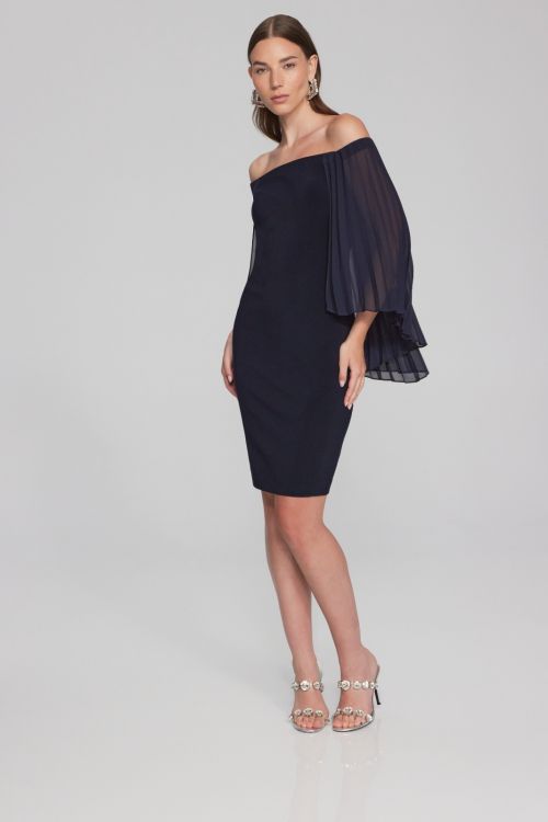 Joseph Ribkoff Midnight Blue Sheath Dress with Chiffon Cape Style 241781