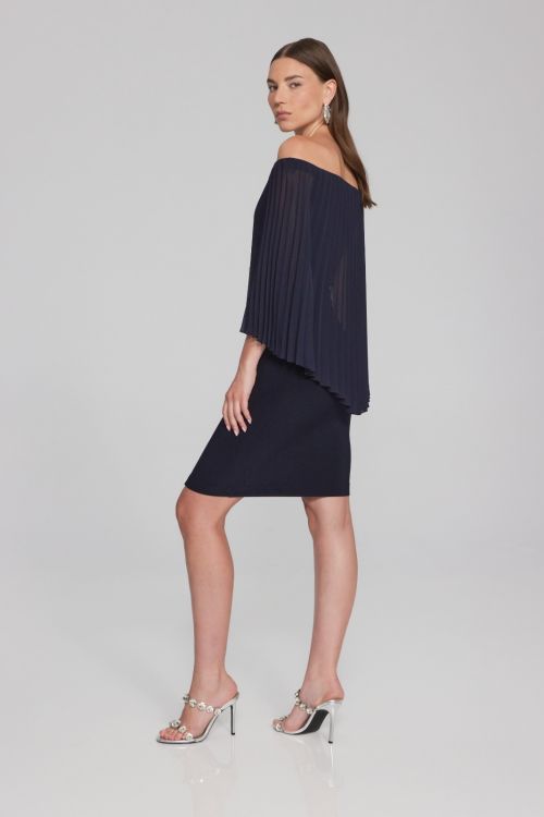 Joseph Ribkoff Midnight Blue Sheath Dress with Chiffon Cape Style 241781