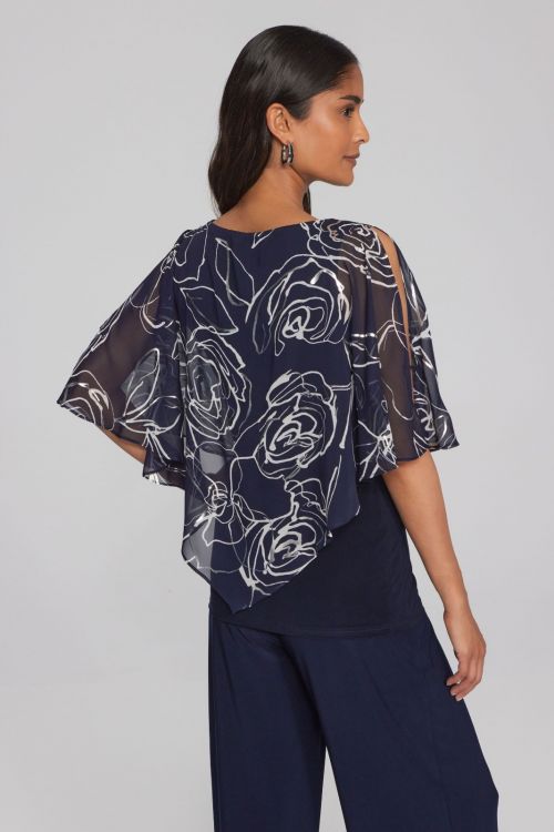 Joseph Ribkoff Midnight Blue/Vanilla Floral Print Poncho Top Style 241783