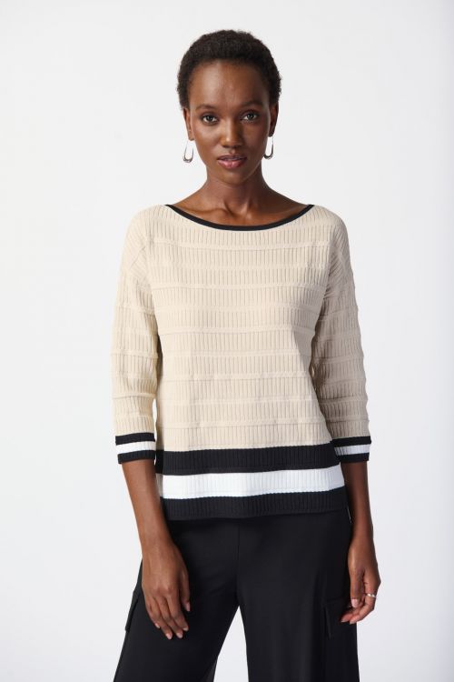 Joseph Ribkoff Moonstone/Vanilla/Black Striped Sweater Style 241924