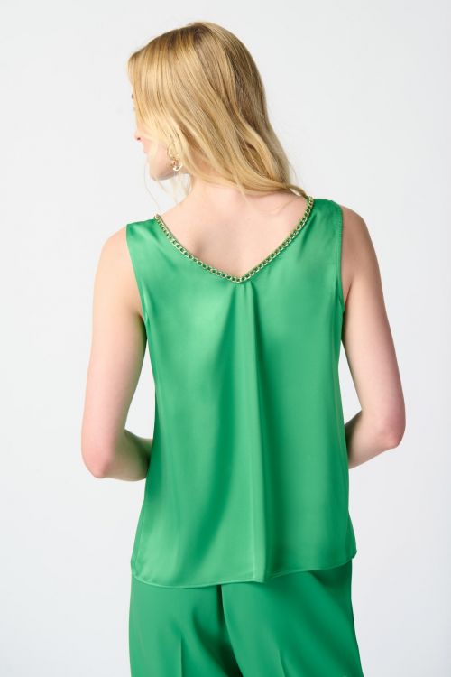 Joseph Ribkoff Island Green Satin Cami with Gold Chain Detail Style 241928