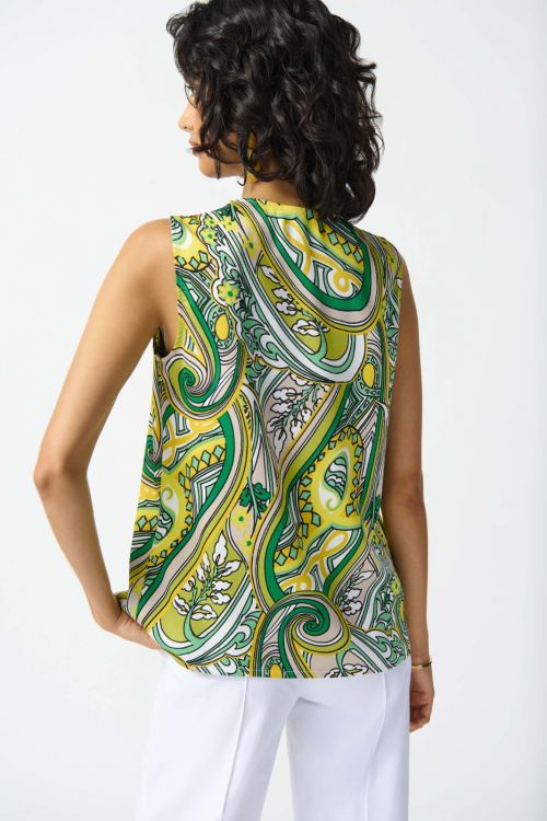 Joseph Ribkoff Vanilla/Multi Paisley Print Sleeveless Flared Top Style 242002