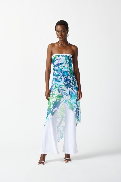 Joseph Ribkoff Vanilla/Multi Tropical Print Jumpsuit Style 242024