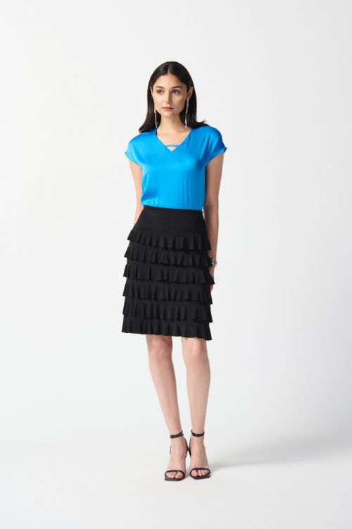 Joseph Ribkoff Black A-Line Ruffled Skirt Style 242044