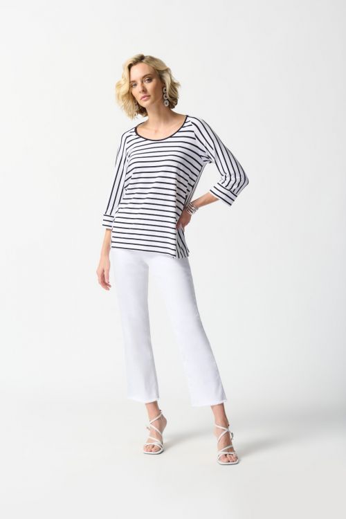 Joseph Ribkoff Vanilla/Midnight Blue Flared Striped Top Style 242049