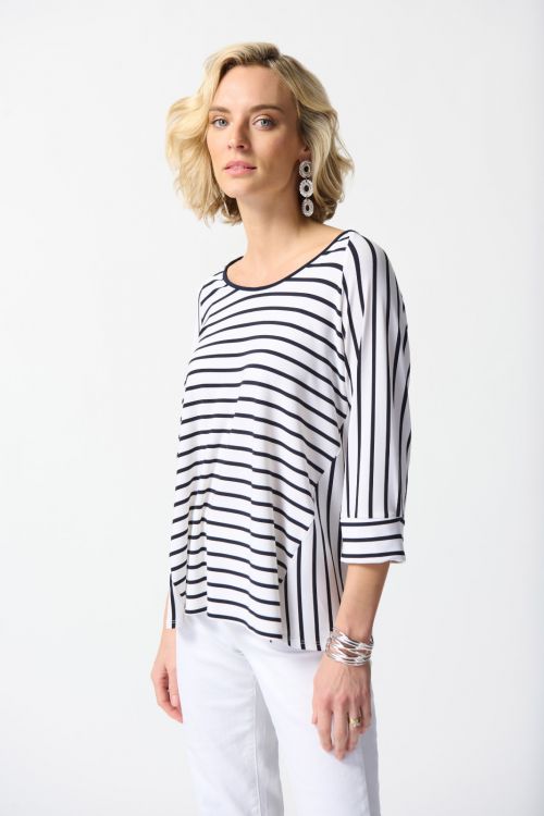 Joseph Ribkoff Vanilla/Midnight Blue Flared Striped Top Style 242049