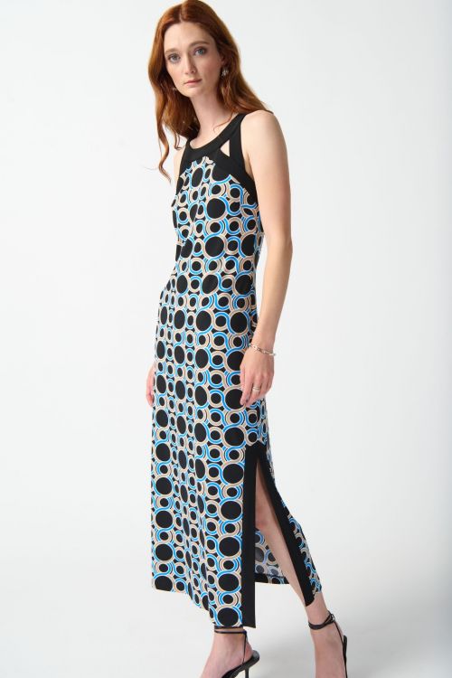 Joseph Ribkoff Black/Multi Geometric Print Maxi Dress Style 242080