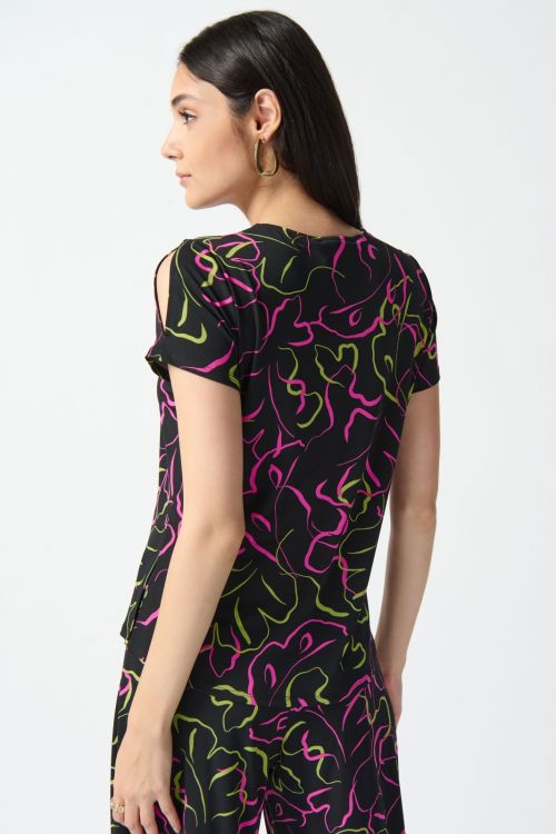 Joseph Ribkoff Black/Multi Tropical Print Fitted Top Style 242097