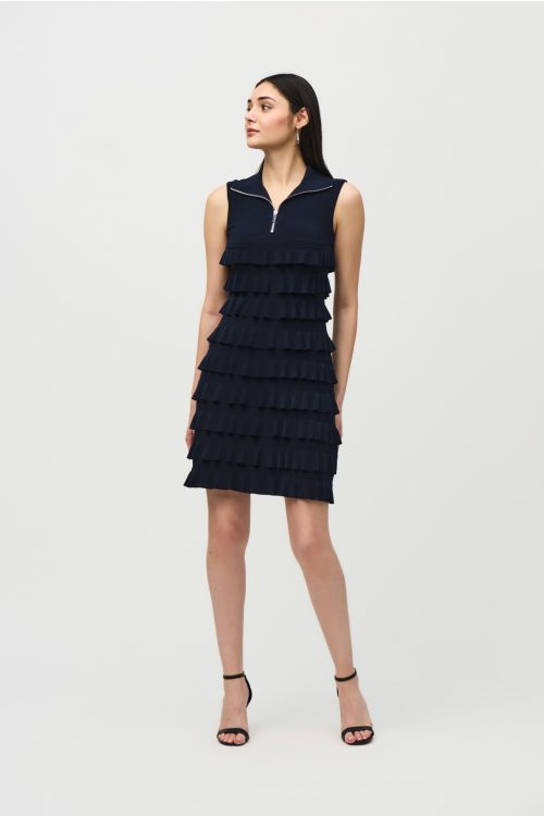 Joseph Ribkoff Midnight Blue Ruffled Sleeveless Dress Style 242116