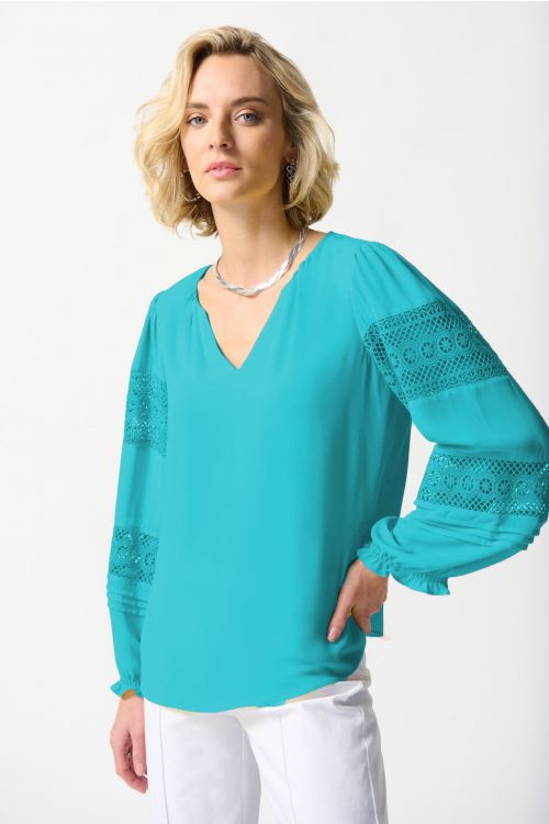 Joseph Ribkoff Seaview Georgette Puff Sleeve Top Style 242124