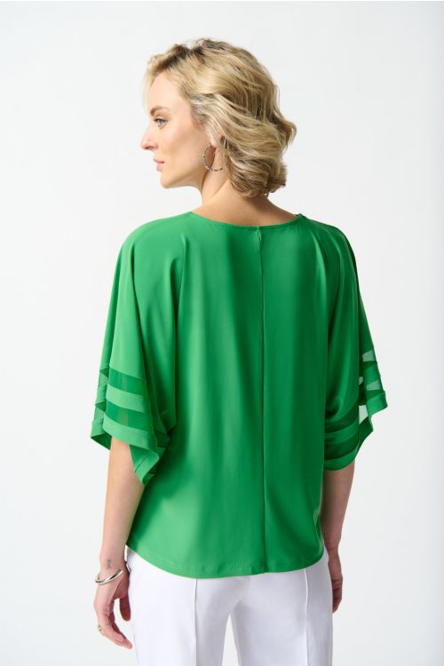 Joseph Ribkoff Island Green Boxy Top with Mesh Inserts Style 242129