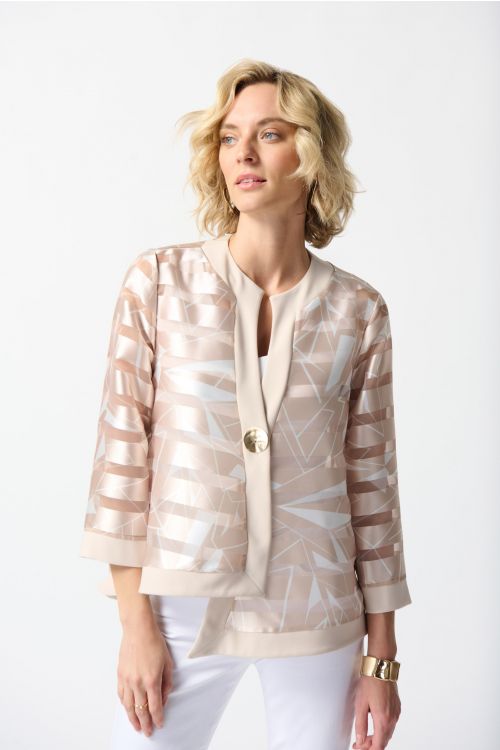 Joseph Ribkoff Beige/Off-White Shadow Stripe Organza Swing Jacket Style 242170